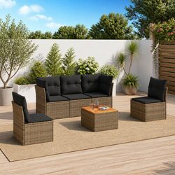 Garden Sofa Set 6 Piece Outdoor Furniture Grey Poly Rattan Modular Patio Seating