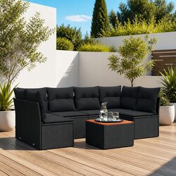 Garden Sofa Set 7 Piece Outdoor Patio Furniture Black Poly Rattan Modular with