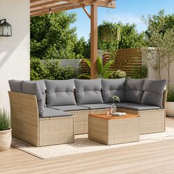 7 Piece Garden Sofa Set Beige Poly Rattan Outdoor Furniture Patio Seating with
