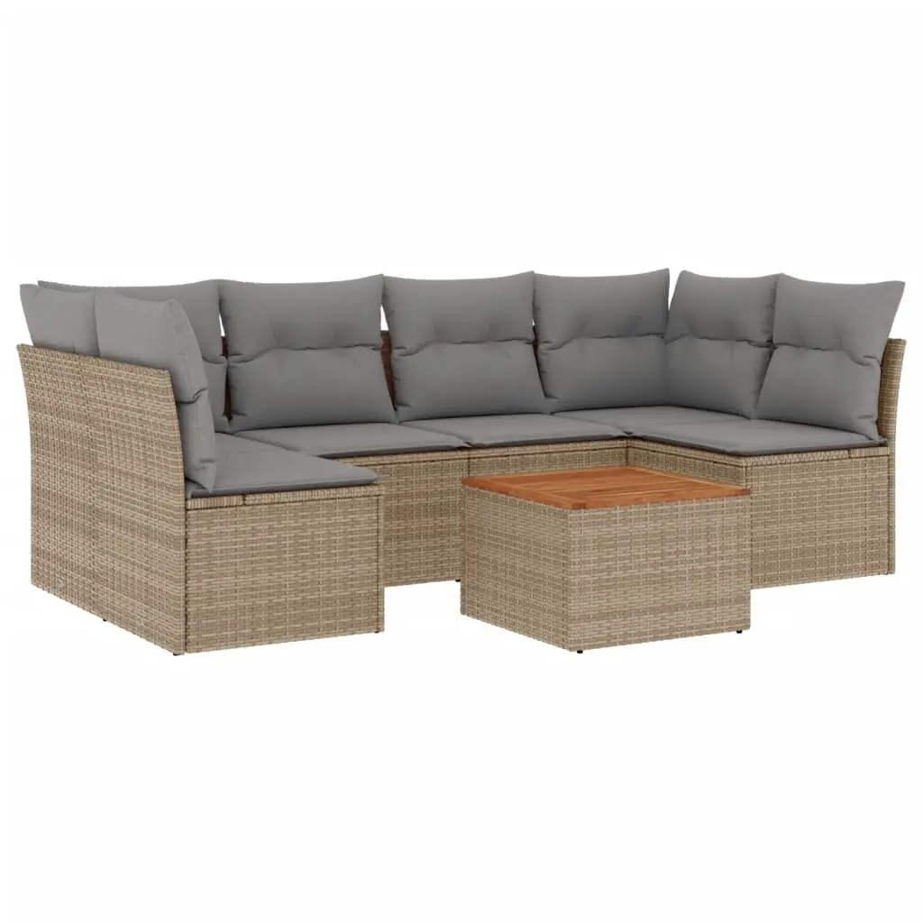 7 Piece Garden Sofa Set Beige Poly Rattan Outdoor Furniture Patio Seating with
