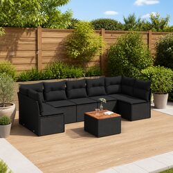 8 Piece Outdoor Garden Sofa Set with Storage Cushions Black Poly Rattan Patio