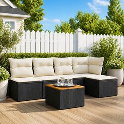 Garden Sofa Set 6 Piece Outdoor Furniture Patio Seating Black Poly Rattan