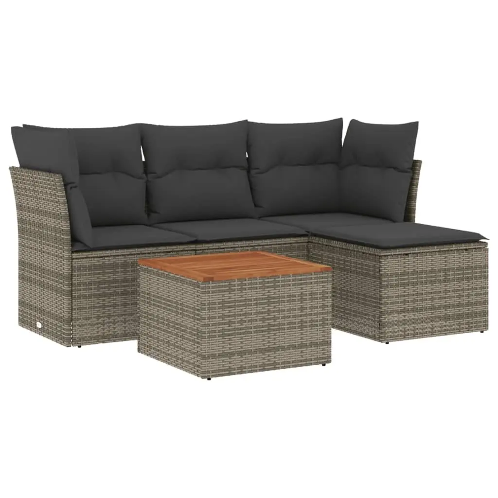 5 Piece Garden Sofa Set with Storage Cushions Grey Poly Rattan Outdoor Patio