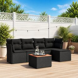 Garden Sofa Set 6 Piece Outdoor Furniture Black Poly Rattan Modular Patio