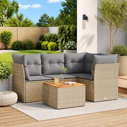 Garden Sofa Set 5 Piece Outdoor Furniture Beige Poly Rattan Patio Seating with