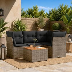 Garden Sofa Set 5 Piece Outdoor Furniture Grey Poly Rattan Patio Lounge with