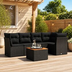 Garden Sofa Set 6 Piece Outdoor Furniture Patio Sectional Black Poly Rattan