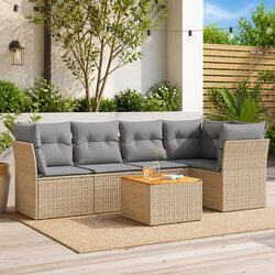 Garden Sofa Set 6 Piece Outdoor Furniture Patio Beige Rattan Modular with