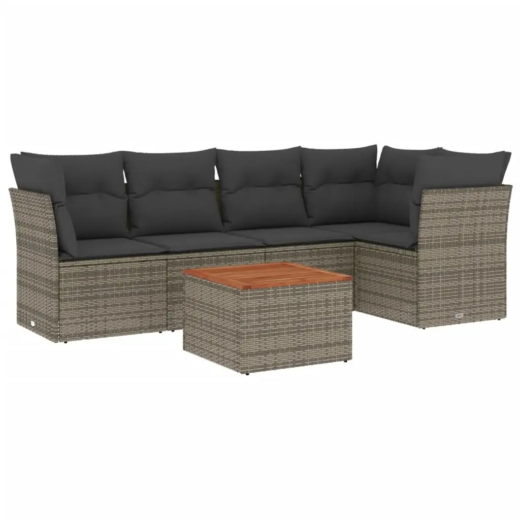 6 Piece Outdoor Garden Sofa Set with Storage Cushions Grey Poly Rattan Patio