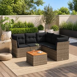 Garden Sofa Set 6 Piece Outdoor Furniture Grey Poly Rattan Patio Lounge Seating