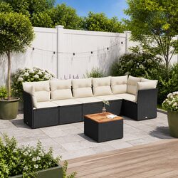 Garden Sofa Set 7 Piece Outdoor Furniture Black Poly Rattan Patio Lounge with