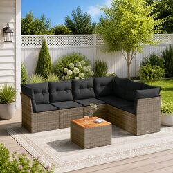 7 Piece Garden Sofa Set with Storage Grey Poly Rattan Outdoor Furniture Patio