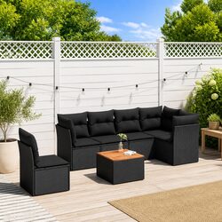 7 Piece Garden Sofa Set with Storage Cushions Black Poly Rattan Outdoor