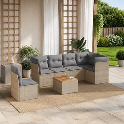 Garden Sofa Set 7 Piece Outdoor Furniture Beige Poly Rattan Patio Sectional