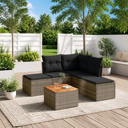 Garden Sofa Set 6 Piece Grey Poly Rattan Outdoor Furniture Patio Seating with