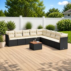 Garden Sofa Set 10 Piece Outdoor Furniture Black Poly Rattan Modular Patio