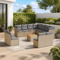 Garden Sofa Set 12 Piece Outdoor Furniture Patio Conversation Beige Poly Rattan
