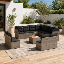 Garden Sofa Set 12 Piece Outdoor Patio Furniture Grey Poly Rattan Modular