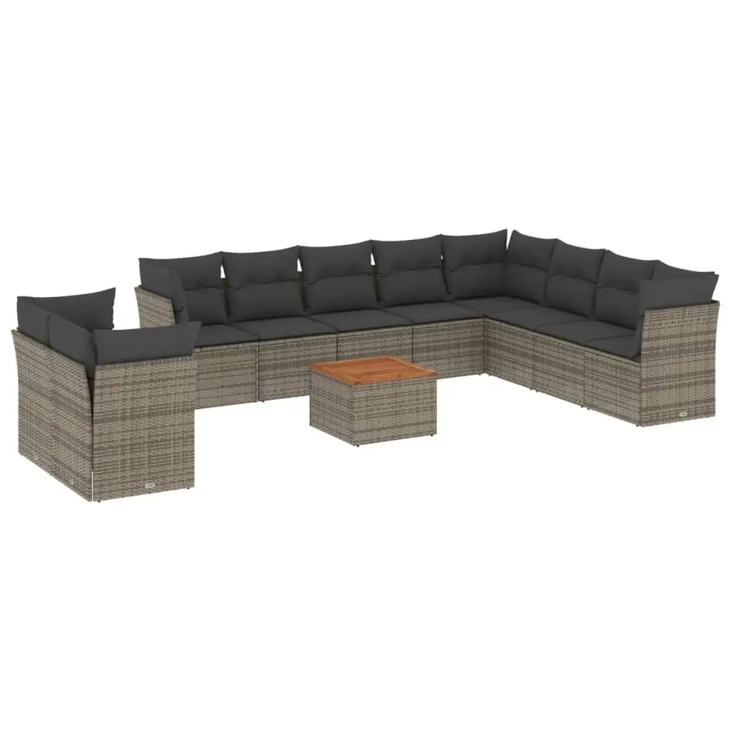 11 Piece Outdoor Garden Sofa Set Grey Poly Rattan Patio Furniture with Cushions