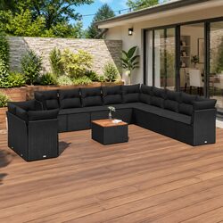 Garden Sofa Set 12 Piece Outdoor Furniture Black Poly Rattan Modular Patio