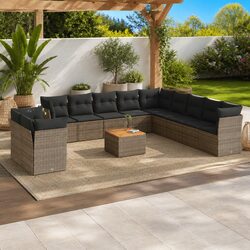 Garden Sofa Set 12 Piece Outdoor Furniture Grey Poly Rattan Patio Seating
