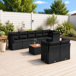 Garden Sofa Set 9 Piece Outdoor Furniture Black Poly Rattan Patio Lounge Modular