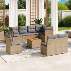 Garden Sofa Set 9 Piece Outdoor Furniture Beige Poly Rattan Patio Lounge Seats
