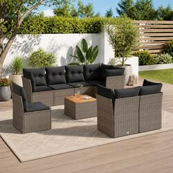 Garden Sofa Set 9 Piece Outdoor Furniture Grey Poly Rattan Modular Patio