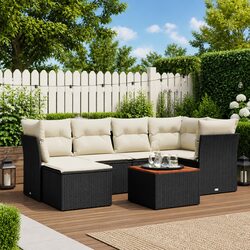 7 Piece Garden Sofa Set Outdoor Patio Furniture with Storage Cushions Black
