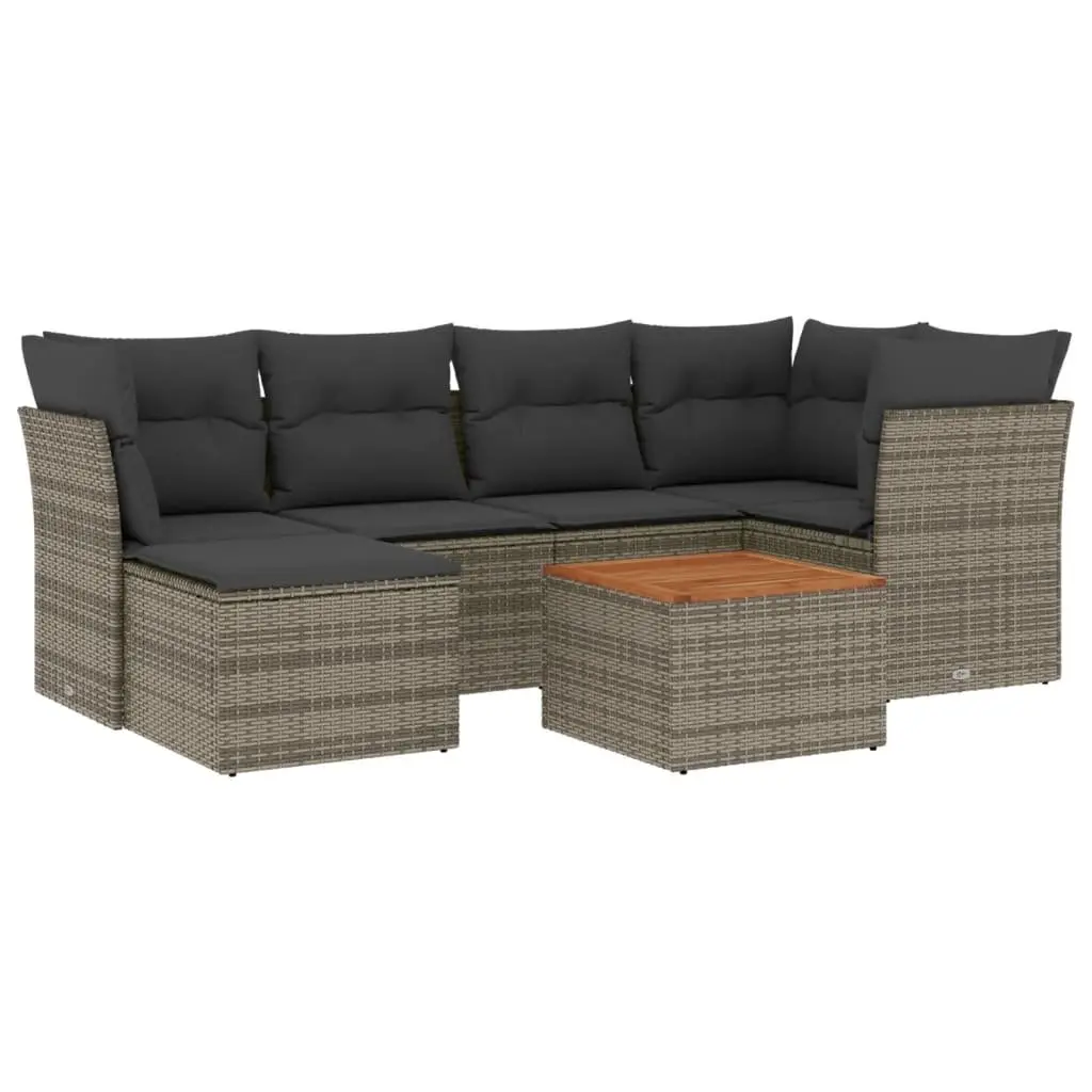 7 Piece Garden Sofa Set with Storage Cushions Grey Poly Rattan Outdoor Patio