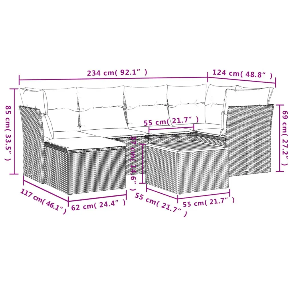 7 Piece Garden Sofa Set with Storage Cushions Grey Poly Rattan Outdoor Patio