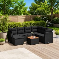 Garden Sofa Set 8 Piece Outdoor Furniture Black Poly Rattan Modular Patio Lounge