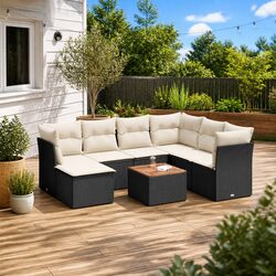 8 Piece Outdoor Garden Sofa Set Black Poly Rattan Furniture with Storage