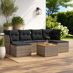 7 Piece Garden Sofa Set Grey Poly Rattan Outdoor Furniture Modular Patio Lounge
