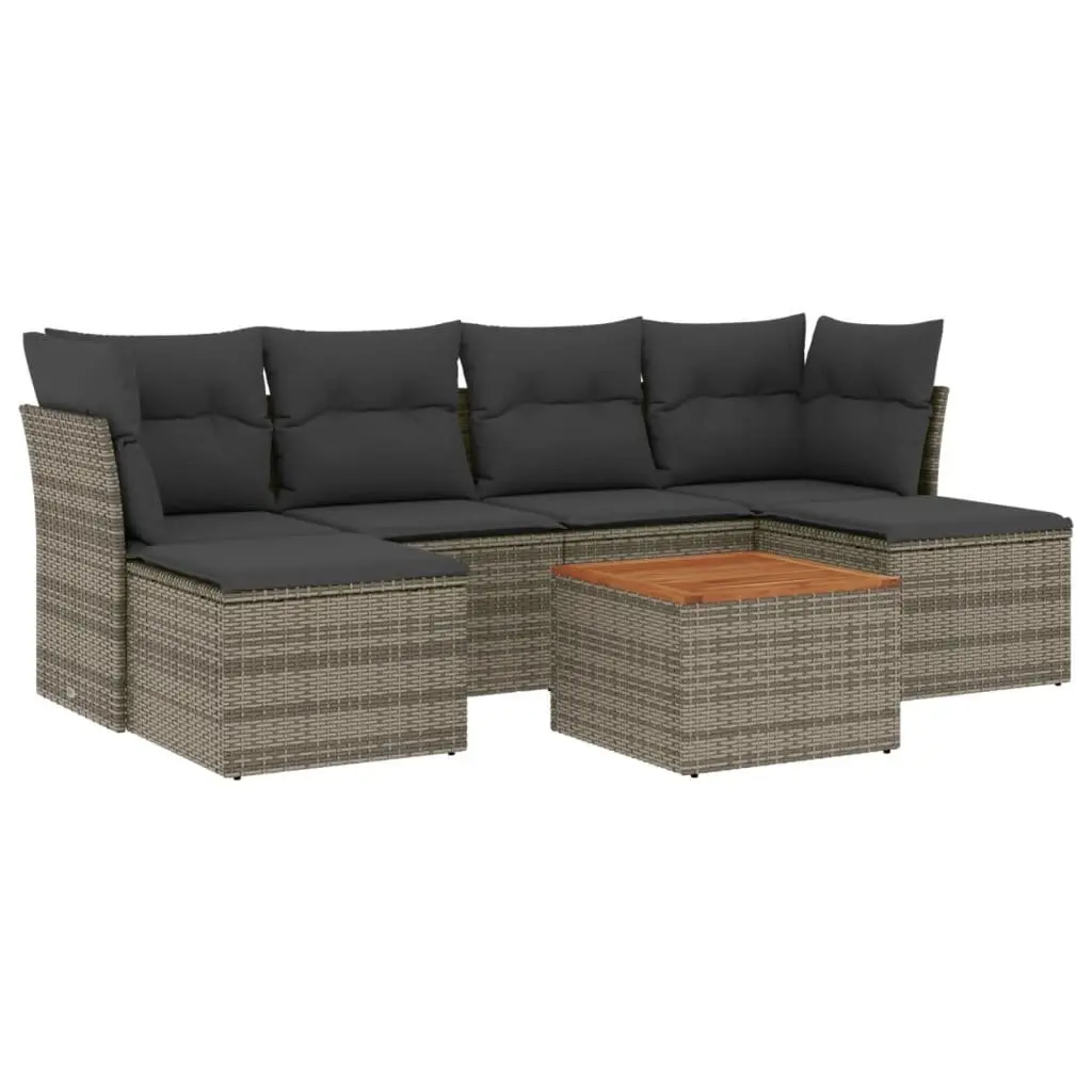7 Piece Garden Sofa Set Grey Poly Rattan Outdoor Furniture Modular Patio Lounge