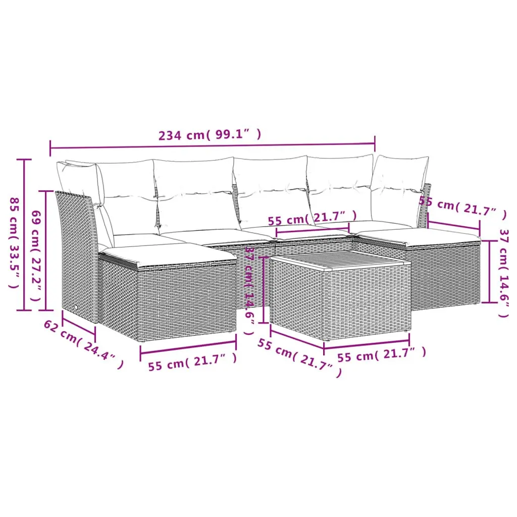7 Piece Garden Sofa Set Grey Poly Rattan Outdoor Furniture Modular Patio Lounge