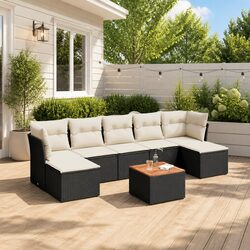 Garden Sofa Set 8 Piece Outdoor Furniture Black Poly Rattan Modular Patio Lounge