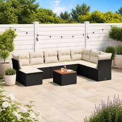 Garden Sofa Set 9 Piece Outdoor Furniture Patio Black Poly Rattan Modular Lounge