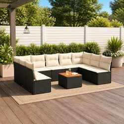 Garden Sofa Set 10 Piece Outdoor Furniture Lounge Patio Black Poly Rattan
