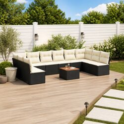 11 Piece Garden Sofa Set with Cushions Storage Black Outdoor Furniture Patio