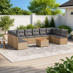 Garden Sofa Set 11 Piece Outdoor Furniture Beige Poly Rattan Patio Lounge