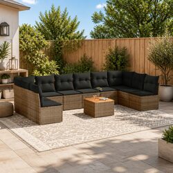 Garden Sofa Set 11 Pieces Outdoor Furniture with Cushions Grey Poly Rattan