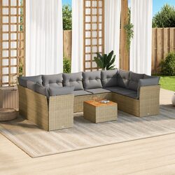 Garden Sofa Set 10 Piece Outdoor Furniture Patio Rattan Beige with Cushions