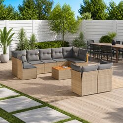 Garden Sofa Set 10 Piece Outdoor Furniture Patio Lounge Beige Poly Rattan