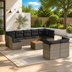Garden Sofa Set 10 Piece Outdoor Furniture Grey Poly Rattan Patio Seating