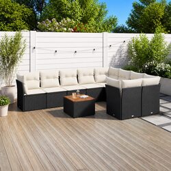 10 Piece Garden Sofa Set with Storage Cushions Black Poly Rattan Outdoor