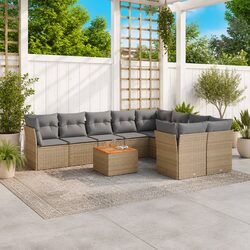 Garden Sofa Set 10 Piece Outdoor Furniture Patio Beige Poly Rattan with Cushions