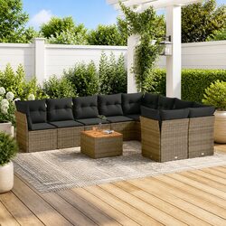 Garden Sofa Set 10 Piece Outdoor Furniture Grey Poly Rattan Modular Patio