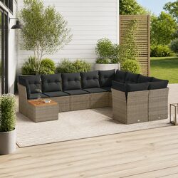10 Piece Outdoor Garden Sofa Set Grey Poly Rattan Patio Furniture with Storage