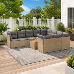 Garden Sofa Set 11 Piece Outdoor Furniture Patio Beige Poly Rattan Modular
